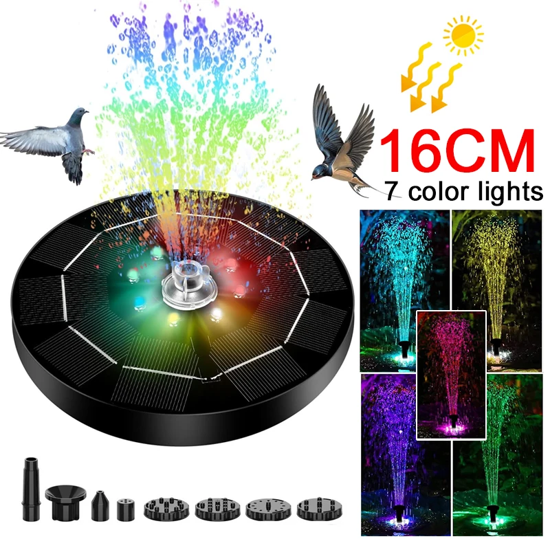 Smart Garden Lighting System - ไฟน้ำพุไฟ LED 7สีไฟน้ำพุพลังงานแสงอาทิตย์ปั๊มน้ำหัวฉีด3W 6หัวฉีดสวนกลางแจ้ง