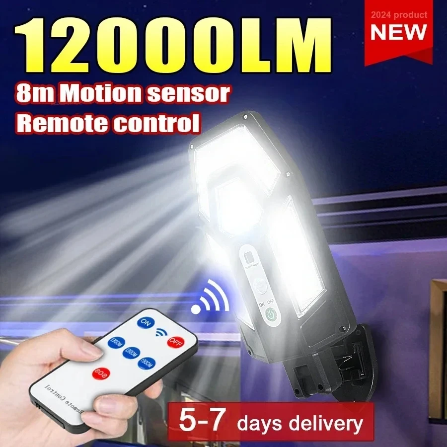 Smart Garden Lighting System - โคมไฟติดผนังพลังงานแสงอาทิตย์ทรงพลัง 12000 ลูเมน พร้อมรีโมท ไฟส่องสว่างกลางแจ้งกันน้ำระดับ IP65