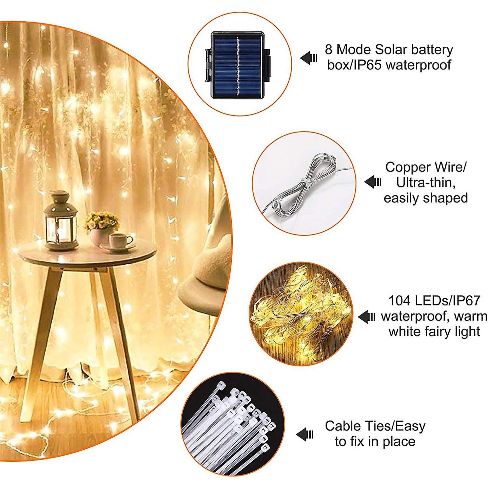 Smart Garden Lighting System - ไฟประดับร่มโซลาร์เซลล์ 104 LED ไฟประดับร่มกันแดดกลางแจ้ง กันน้ำ ไฟโซลาร์เซลล์สำหรับสวน