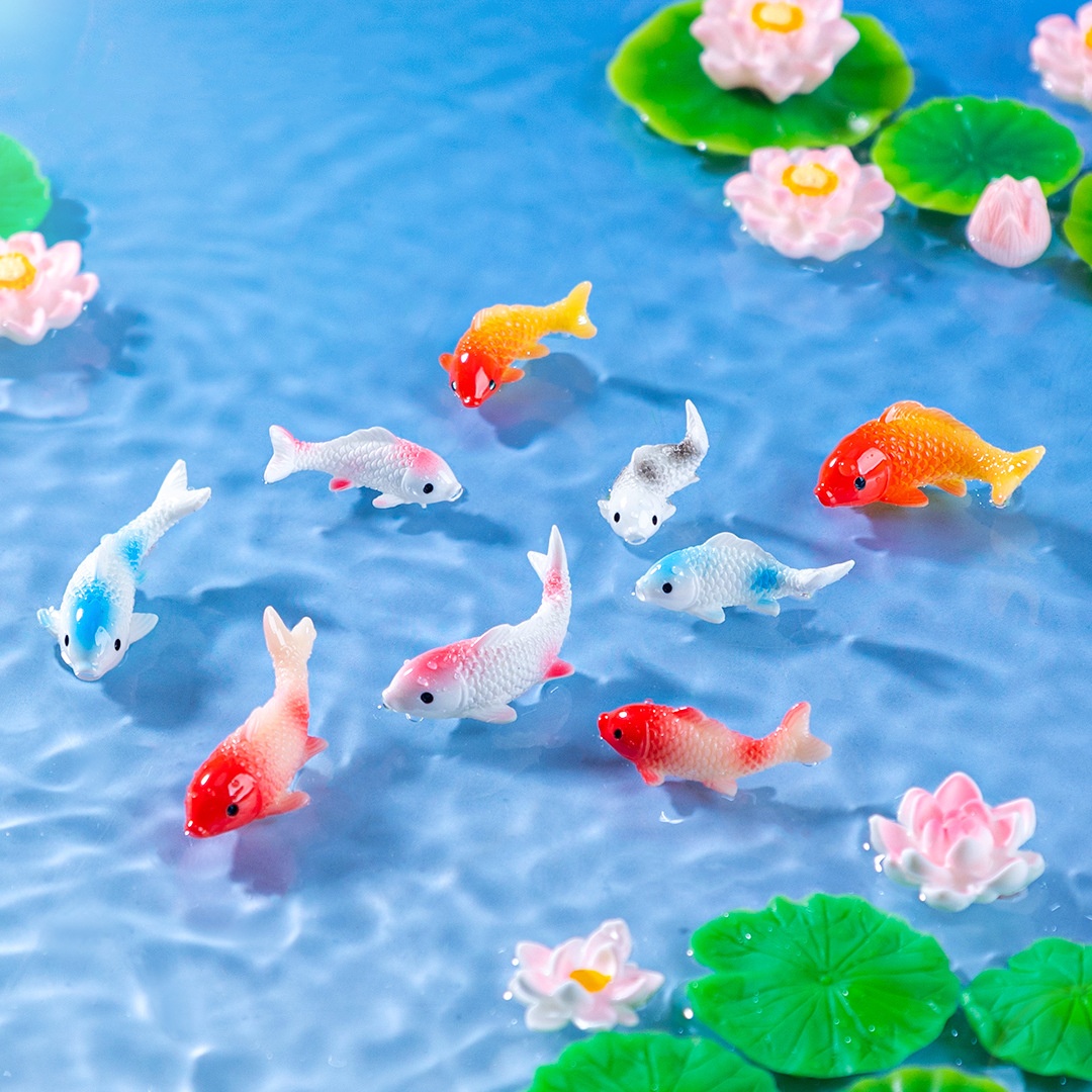 Smart Garden Mini - ปลาคาร์ฟเรซิ่นขนาดเล็ก 10 ชิ้น รูปปั้นปลาทองสำหรับตกแต่งบ้าน งานฝีมือ DIY